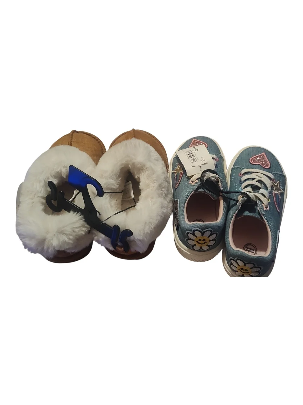 Wonder Nation Kids Tan Faux-Suede Boot Slippers & Blue Heart Patch Sneakers 7-8